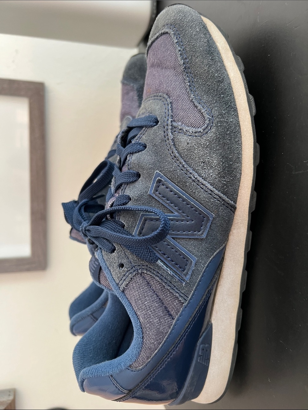 New Balance Women’s Navy and Denim Suede with patent leather accents Sneaker